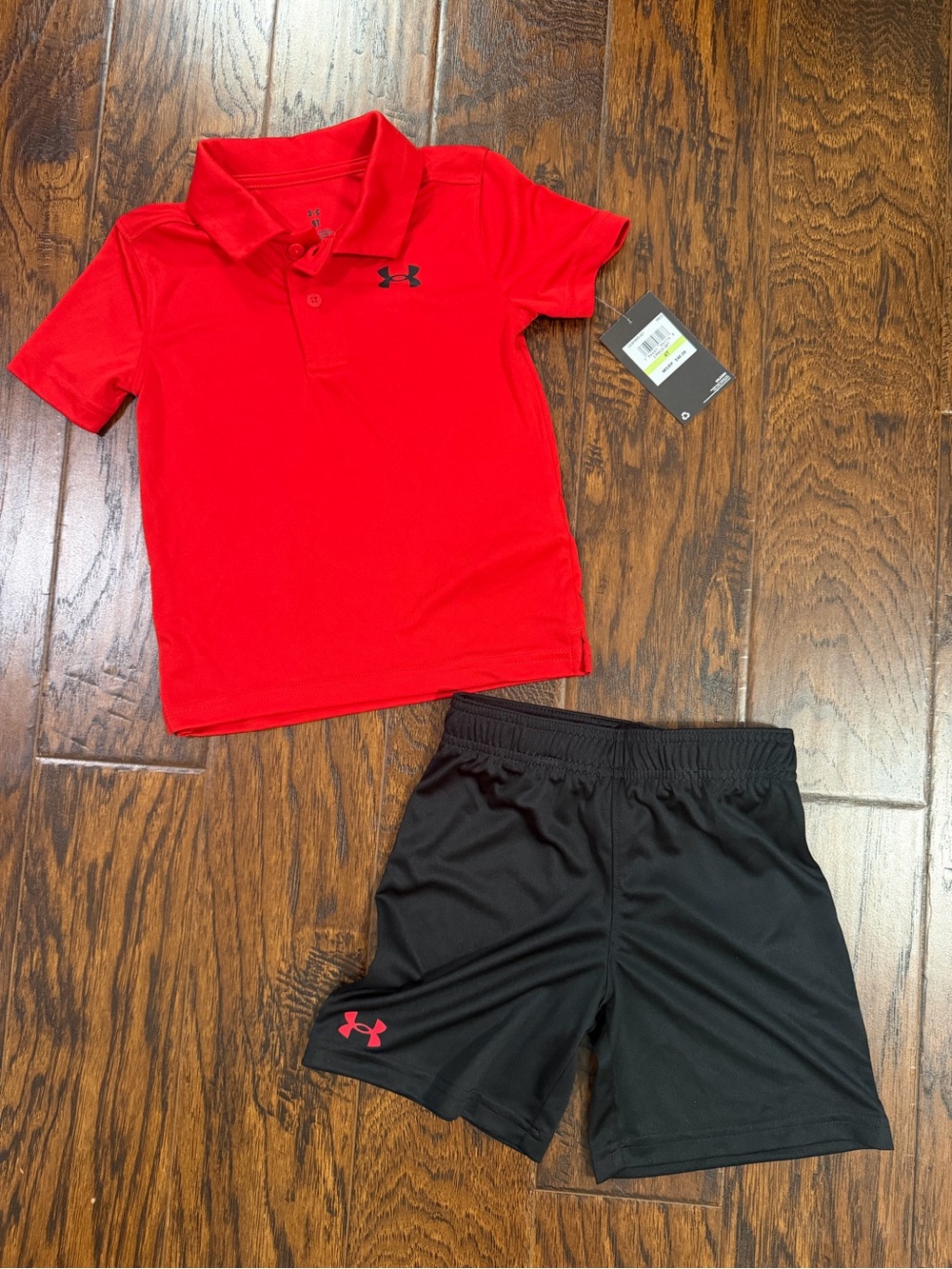Under Armour Boys Red Polo with Black Athletic Shorts Size 4T